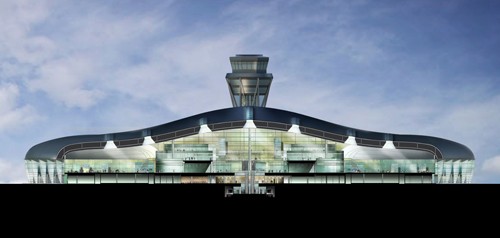 Render de l'estudi de Ricard Bofill de com serà la nova terminal satèl·lit interpistes de l'aeroport de Barcelona-El Prat